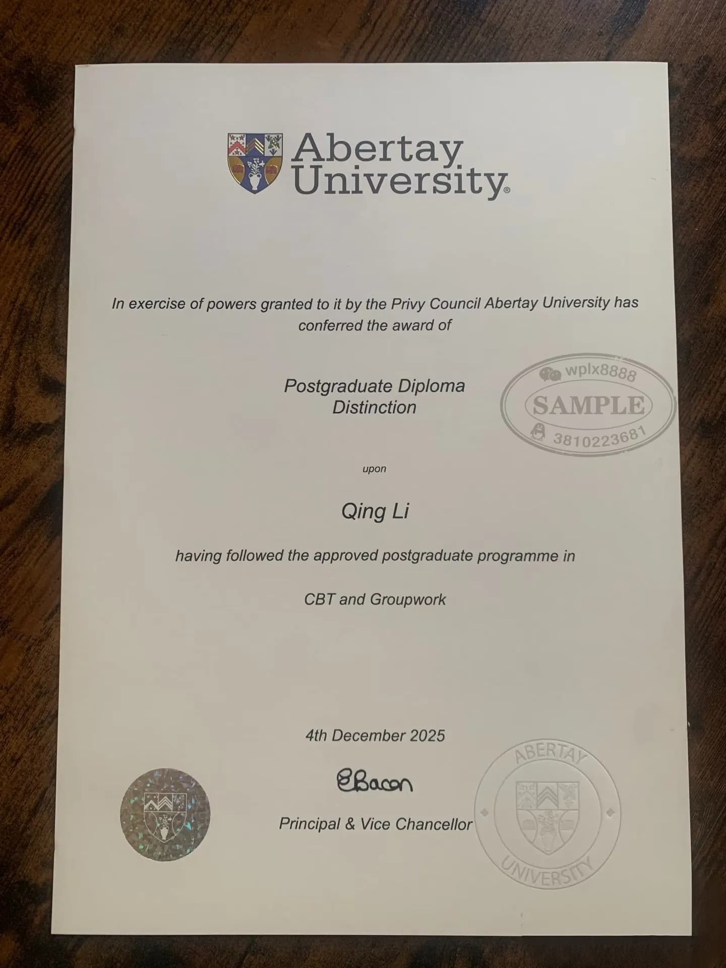 英国阿伯泰大学研究生文凭证书案例