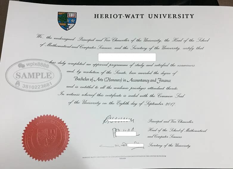 英国赫瑞瓦特大学会计与金融专业毕业证样本