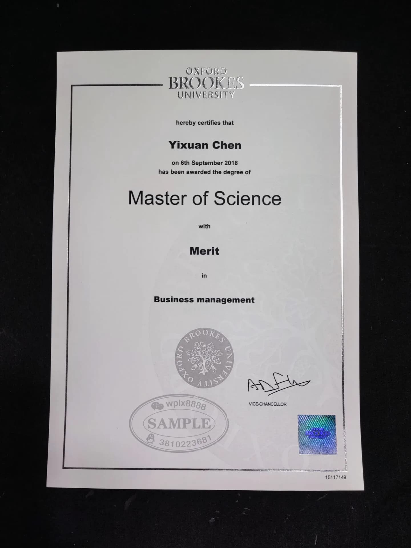 英国牛津布鲁克斯大学硕士毕业证办理样本（工商管理专业）
