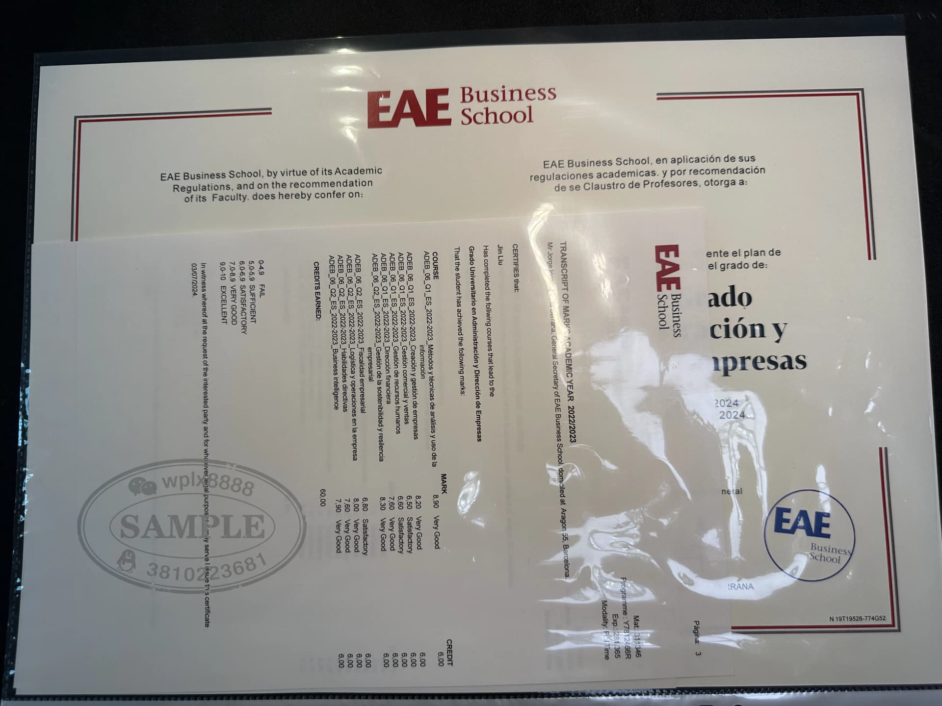 西班牙EAE商学院学位证书与成绩单样本案例参考