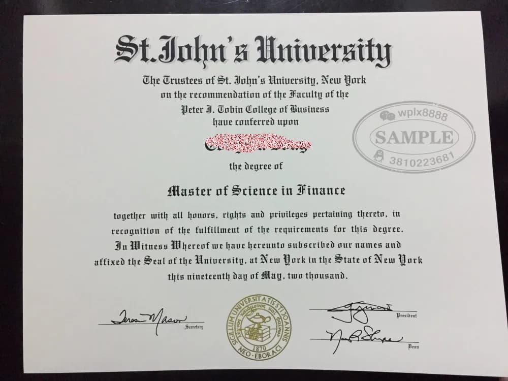 美国圣约翰大学金融学硕士学位证书及学历认证参考