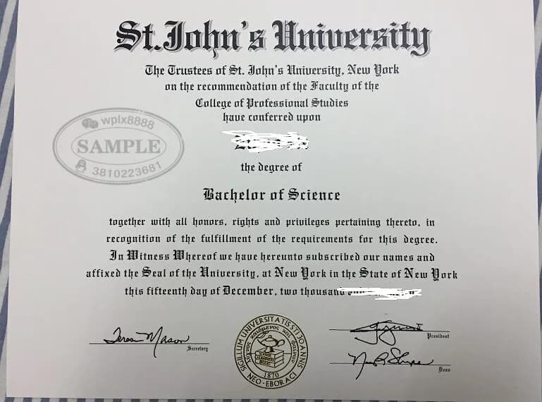 美国圣约翰大学理学学士学位证书样本