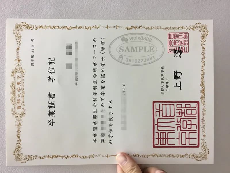 日本首都大学东京毕业证学位记及理学学士案例参考