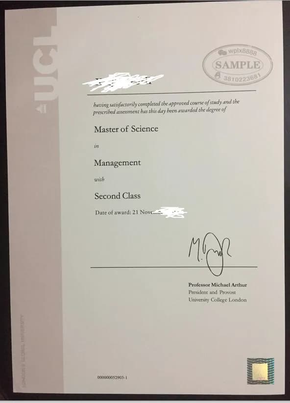 英国伦敦大学学院UCL管理学硕士学位证样本