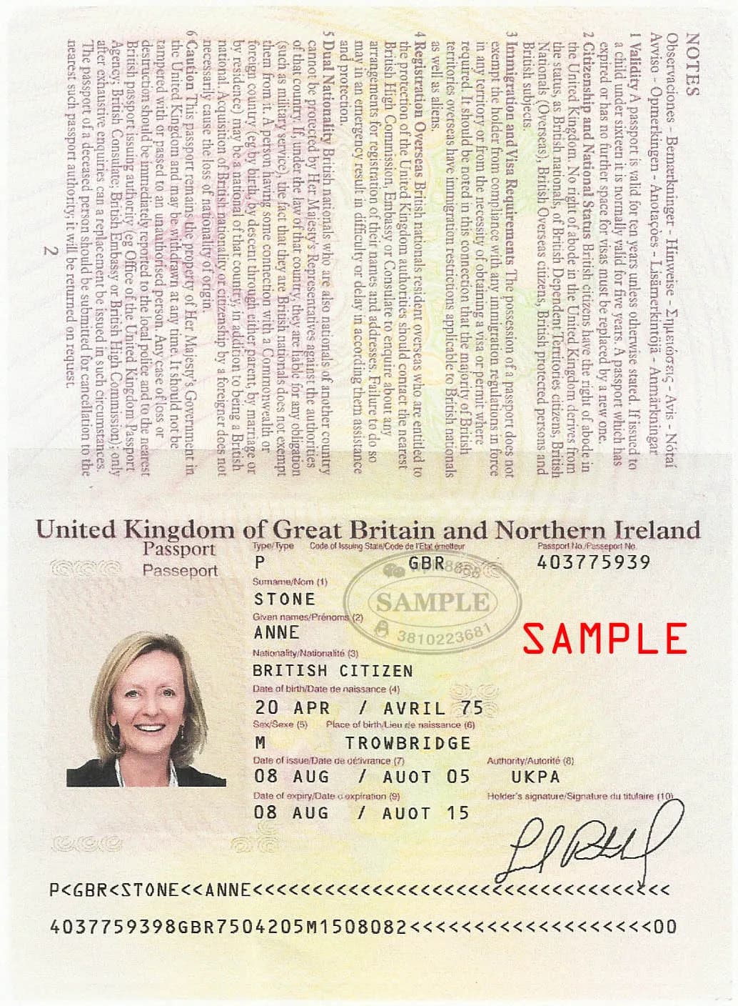 英国护照个人信息页样本及留学学历认证身份证明要求