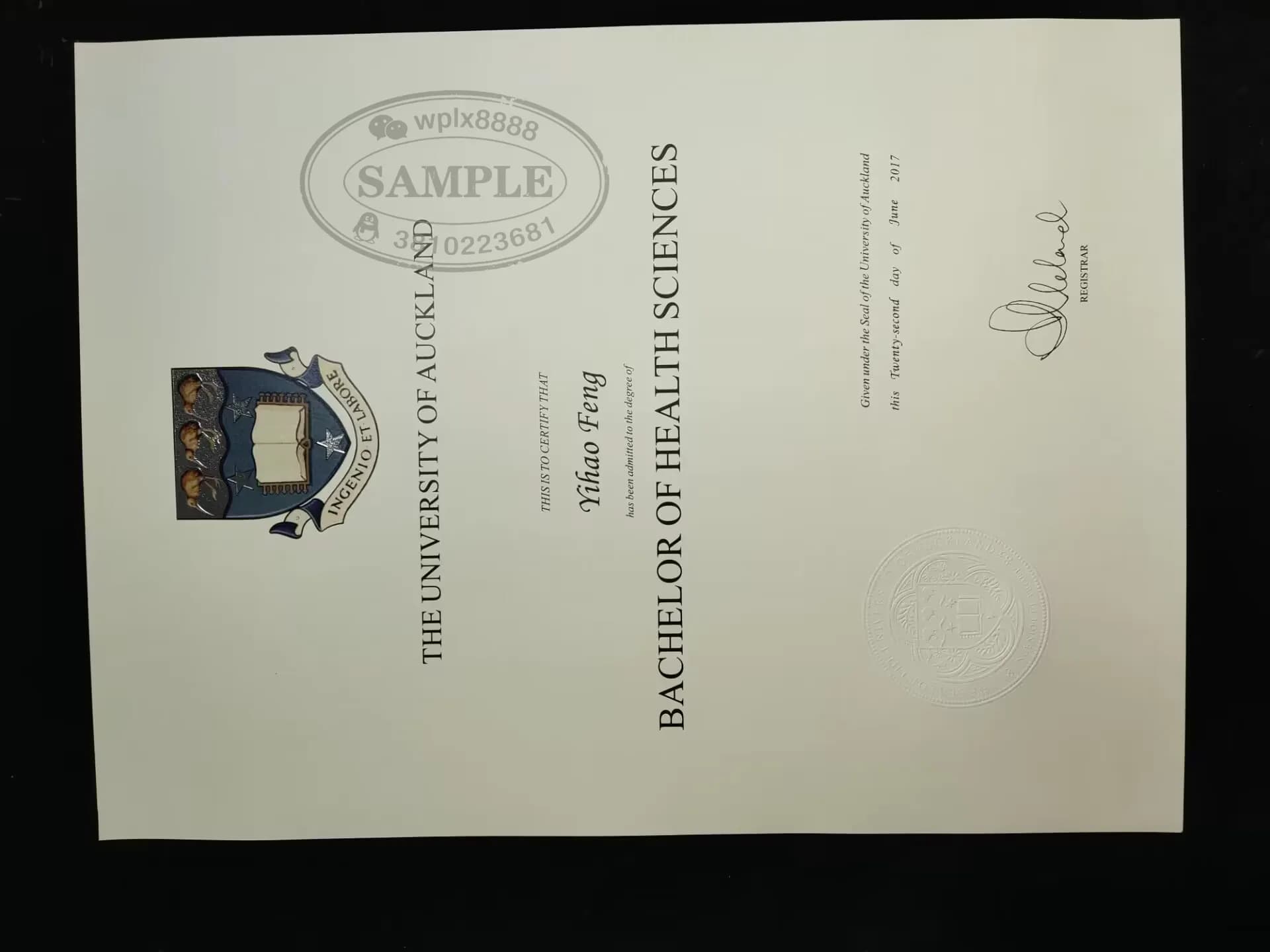 新西兰奥克兰大学健康科学学士学位证案例
