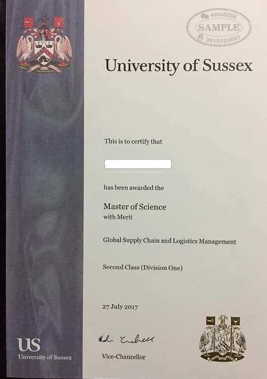 英国萨塞克斯大学硕士学位证毕业证样本