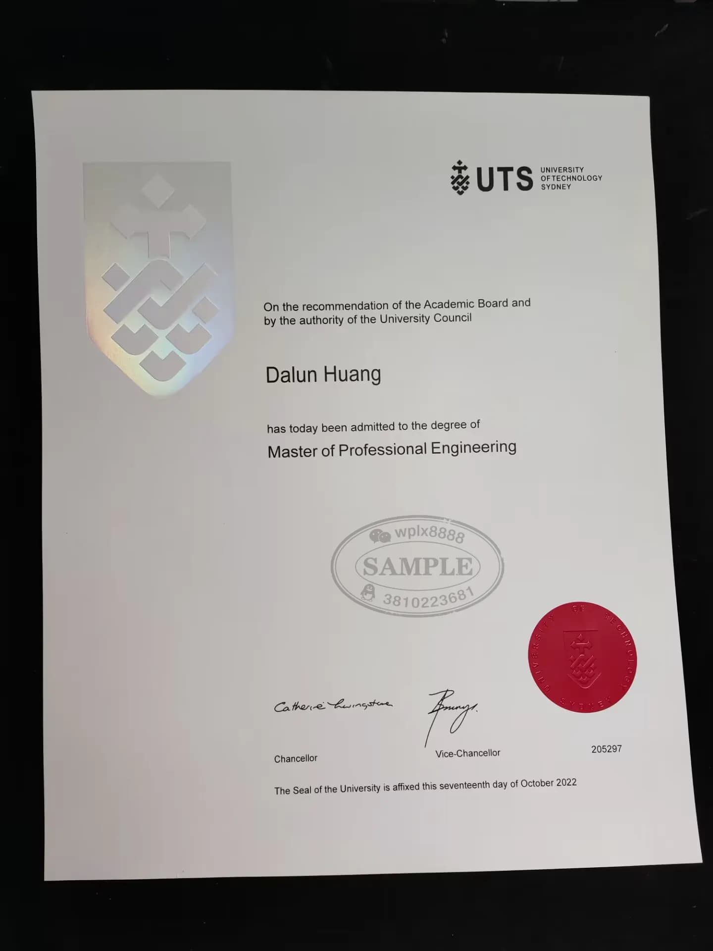 澳大利亚悉尼科技大学UTS工程硕士毕业证案例