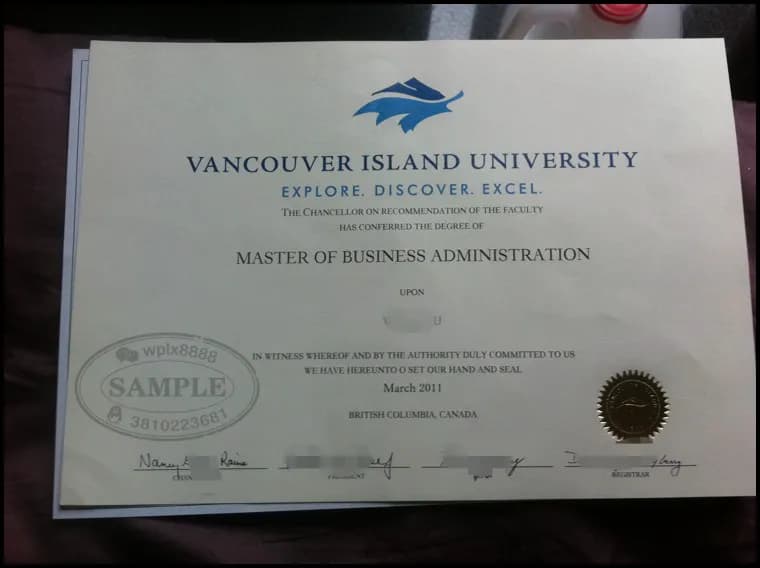 加拿大温哥华岛大学MBA硕士毕业证学位证样本