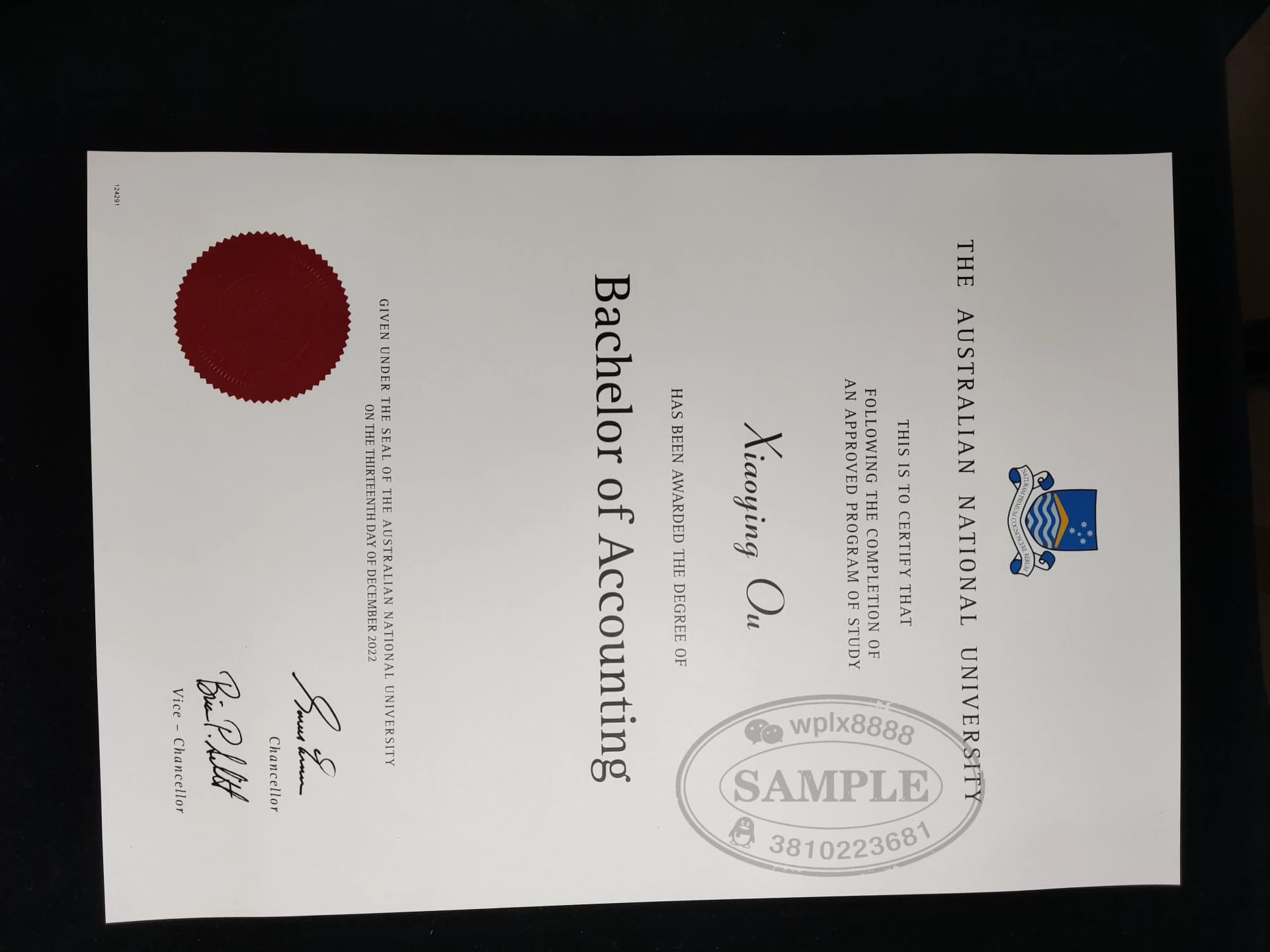 澳洲国立大学会计学学士学位证书案例展示 澳洲国立大学会计学学士学位证书案例展示