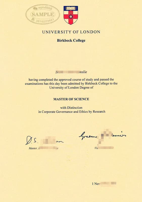 英国伦敦大学伯克贝克学院硕士学位证书样本及学历认证说明 英国伦敦大学伯克贝克学院硕士学位证书样本及学历认证说明