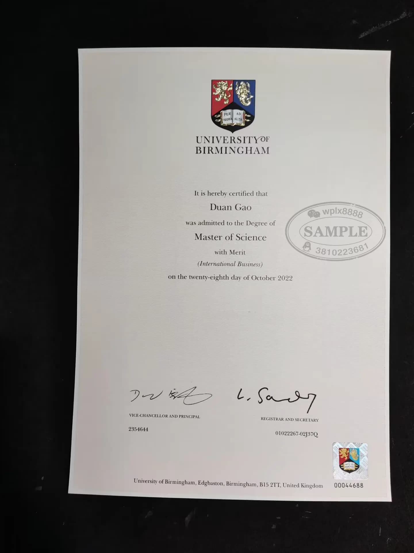 英国伯明翰大学理学硕士学位证样本与学历认证指南 英国伯明翰大学理学硕士学位证样本与学历认证指南
