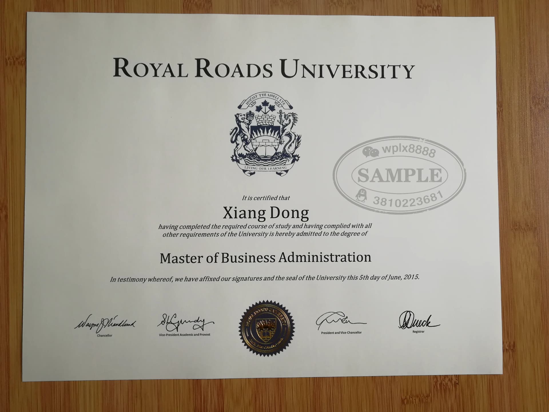 加拿大皇家路大学MBA硕士毕业证与学位证样本 加拿大皇家路大学MBA硕士毕业证与学位证样本