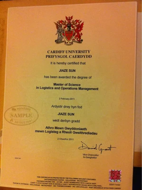 英国卡迪夫大学物流与运营管理硕士学位证书案例 英国卡迪夫大学物流与运营管理硕士学位证书案例