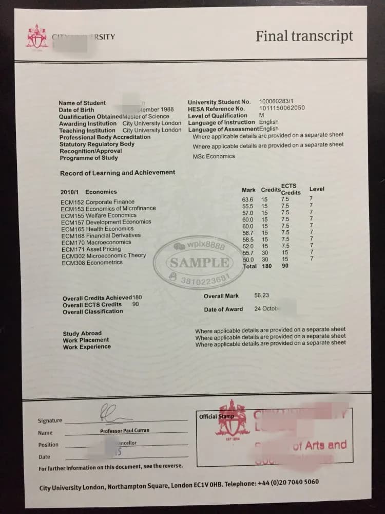 英国伦敦城市大学硕士成绩单实拍及学历认证材料 英国伦敦城市大学硕士成绩单实拍及学历认证材料