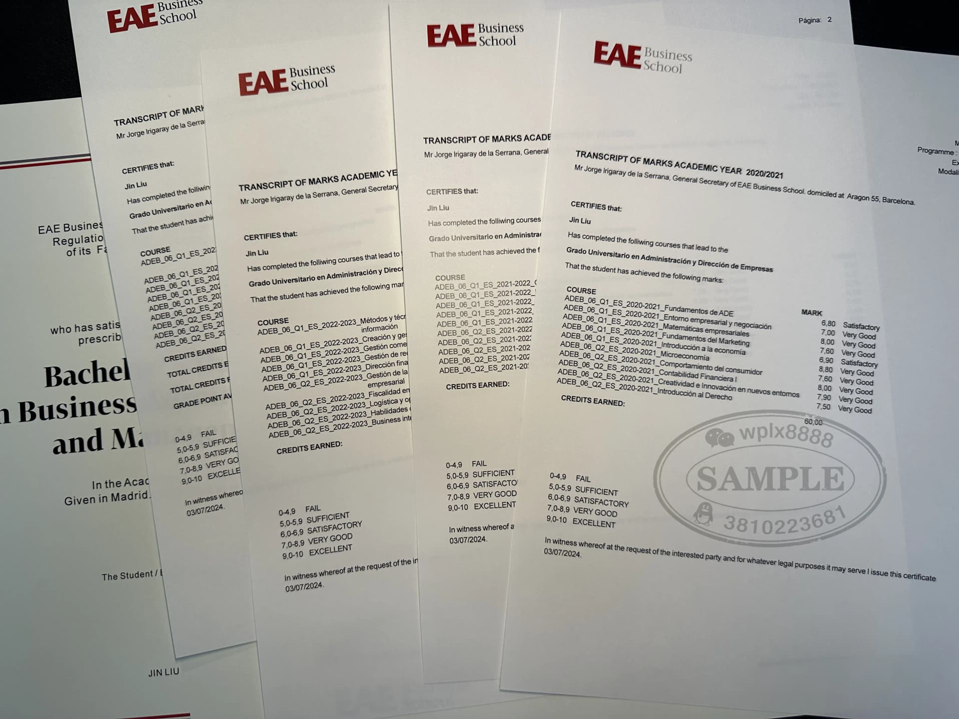 西班牙EAE商学院工商管理专业毕业证成绩单案例 西班牙EAE商学院工商管理专业毕业证成绩单案例
