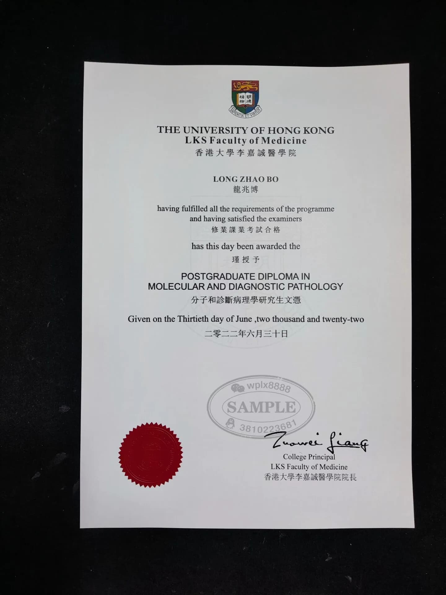 香港大学李嘉诚医学院分子与诊断病理学研究生文凭案例 香港大学李嘉诚医学院分子与诊断病理学研究生文凭案例