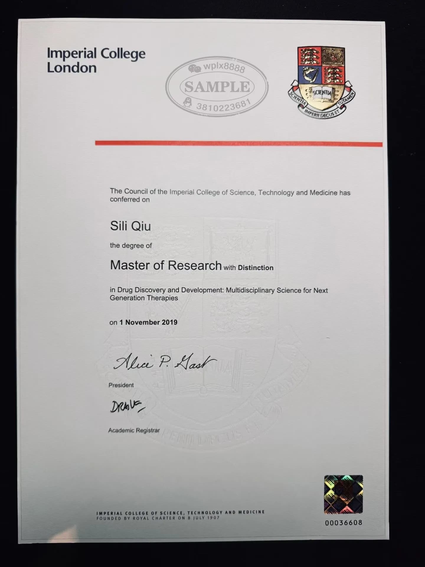 英国帝国理工学院MRes硕士学位证书及学历认证参考 英国帝国理工学院MRes硕士学位证书及学历认证参考