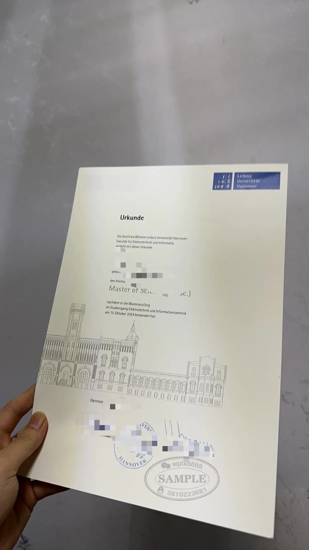 德国汉诺威大学硕士学位证书案例及认证参考 德国汉诺威大学硕士学位证书案例及认证参考