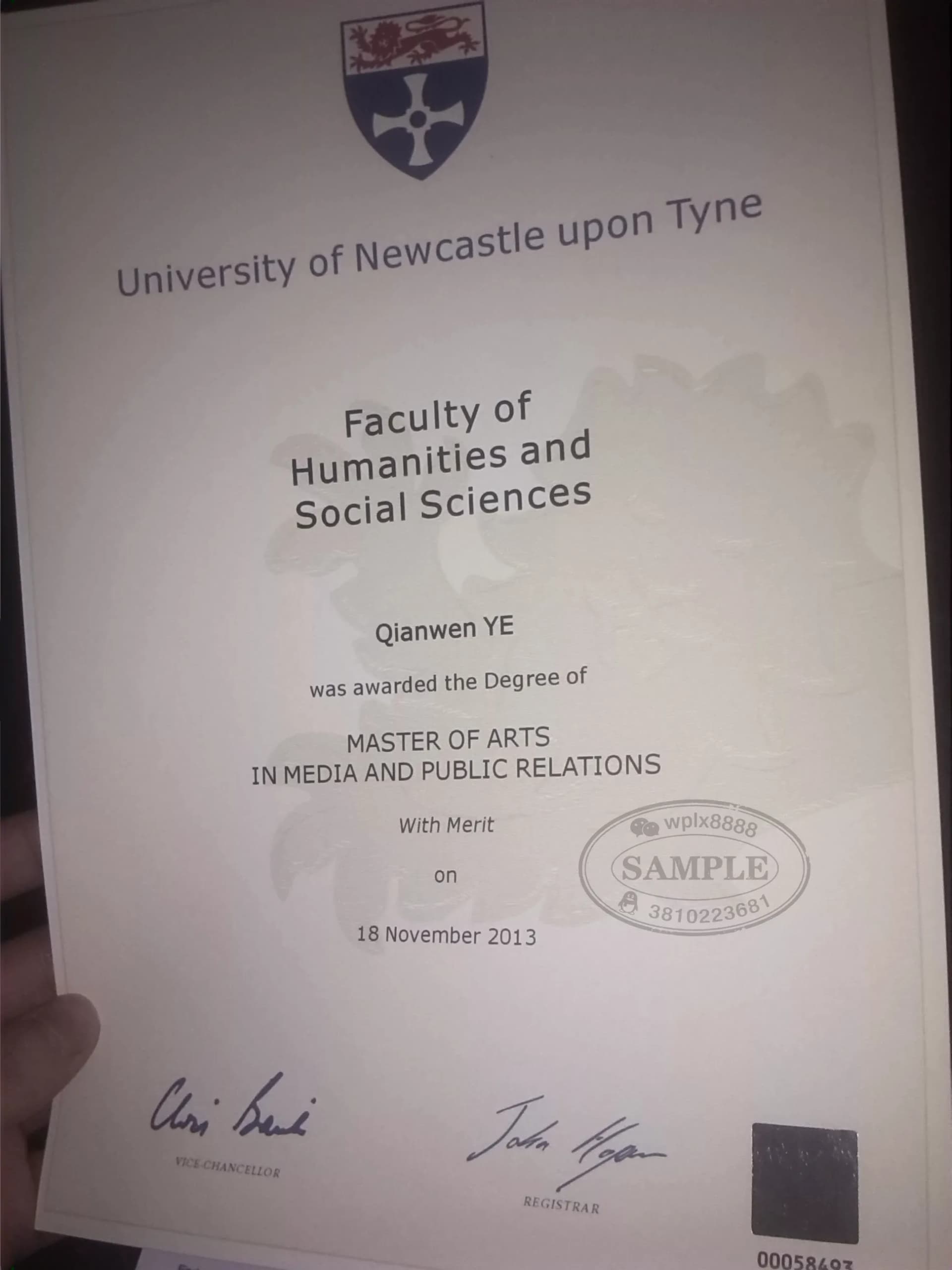 英国纽卡斯尔大学媒体与公共关系硕士学位证样本 英国纽卡斯尔大学媒体与公共关系硕士学位证样本