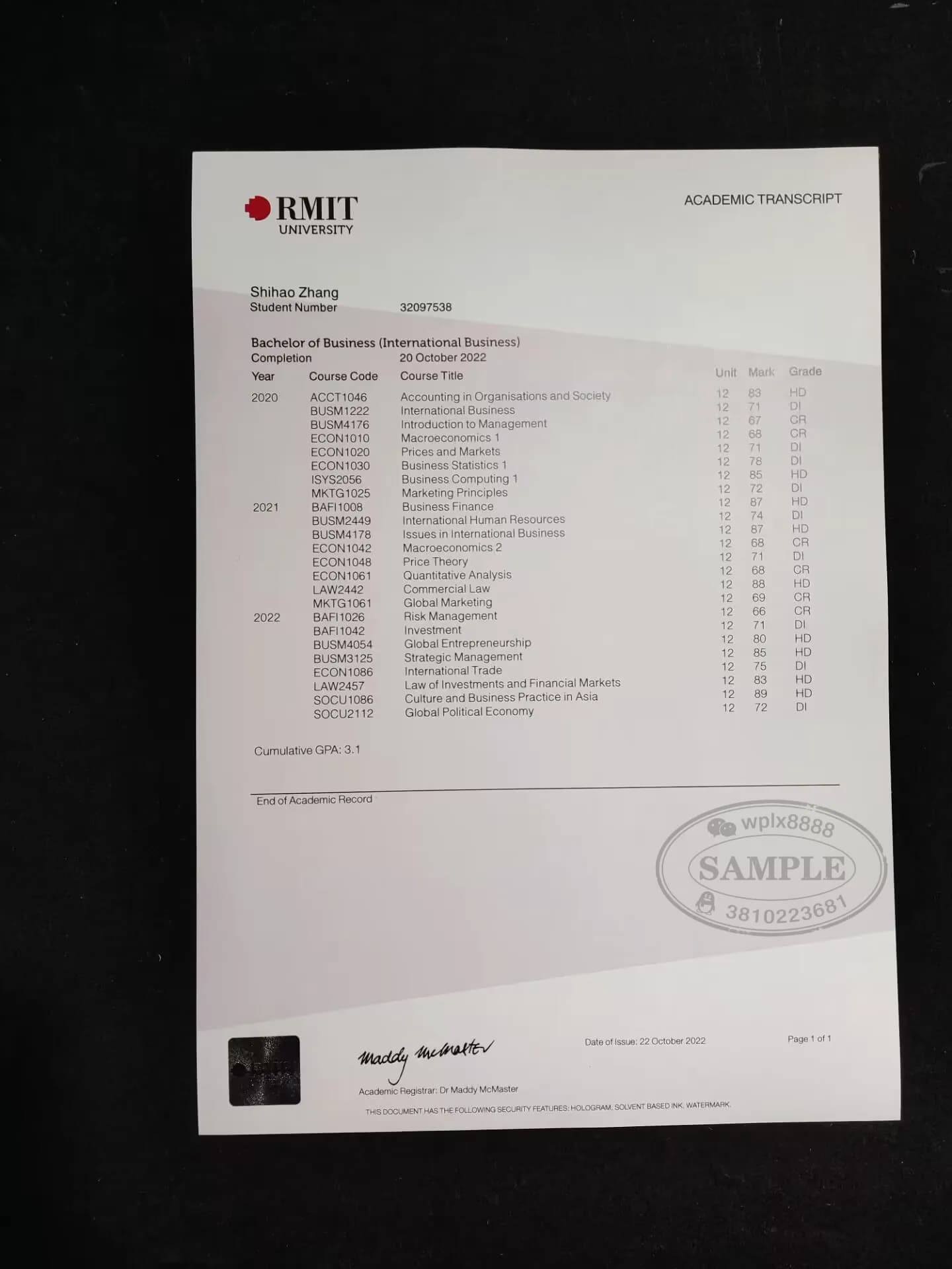 澳洲皇家墨尔本理工大学商科成绩单样本及学历认证指南 澳洲皇家墨尔本理工大学商科成绩单样本及学历认证指南