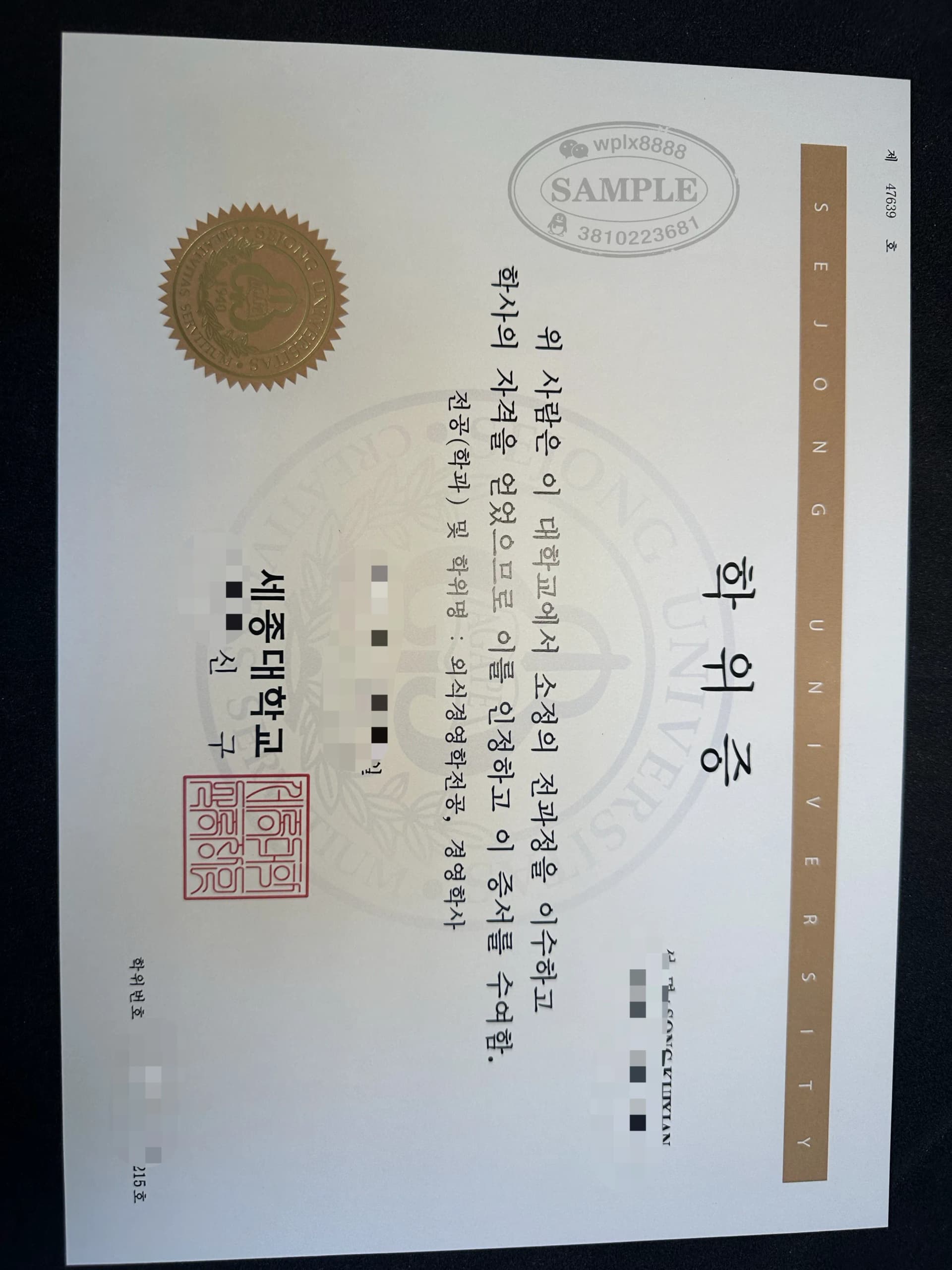 韩国世宗大学外食经营专业本科毕业证书学位证案例 韩国世宗大学外食经营专业本科毕业证书学位证案例
