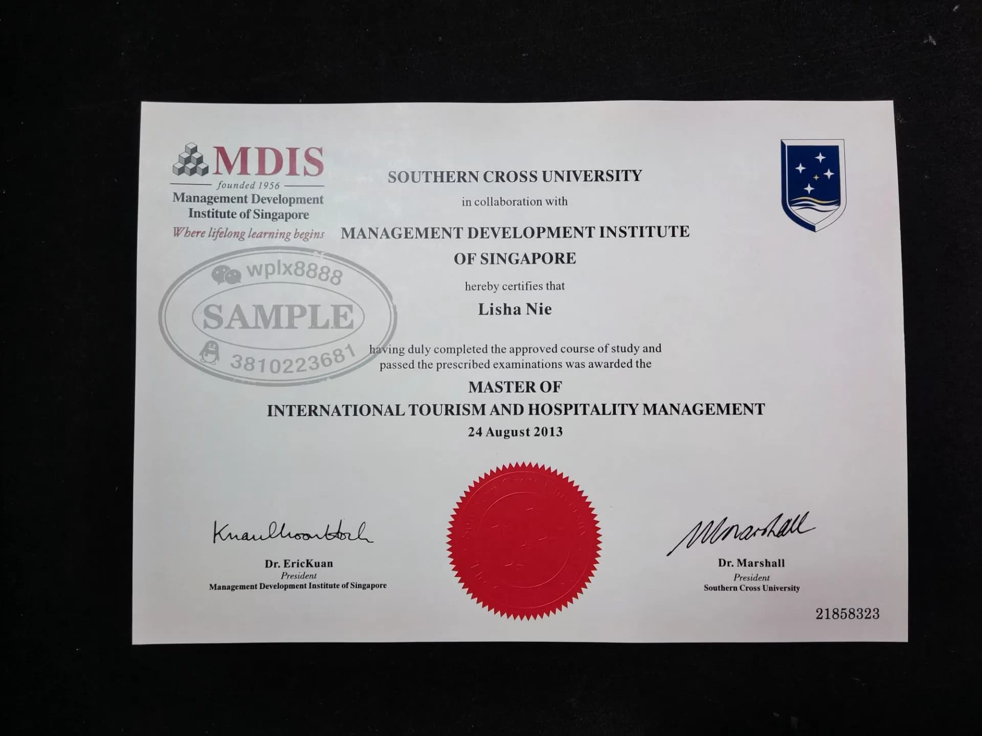 新加坡MDIS管理学院与澳洲南十字星大学硕士学位证书案例 新加坡MDIS管理学院与澳洲南十字星大学硕士学位证书案例