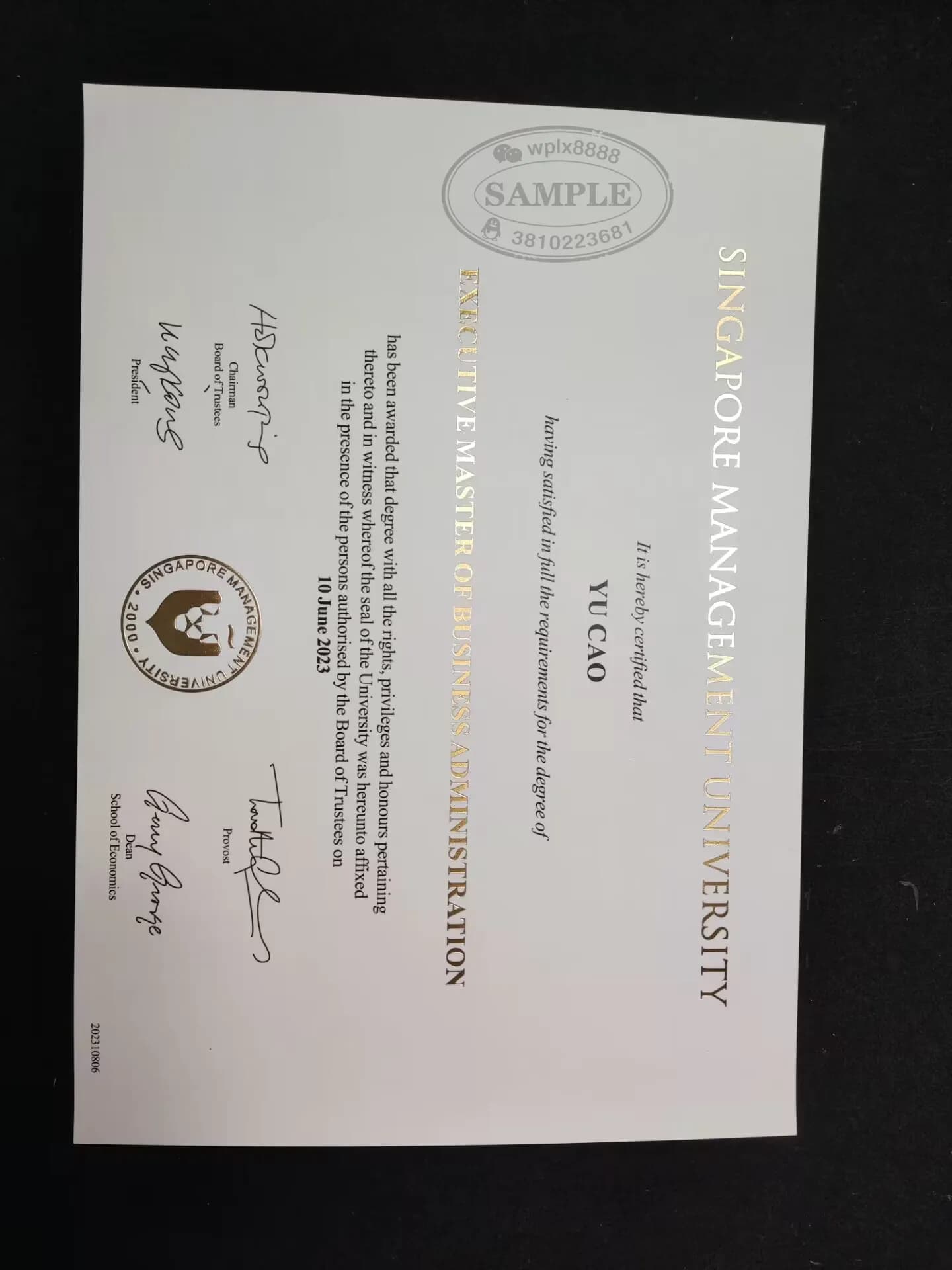 新加坡管理大学毕业证样本及EMBA学位证书参考 新加坡管理大学毕业证样本及EMBA学位证书参考