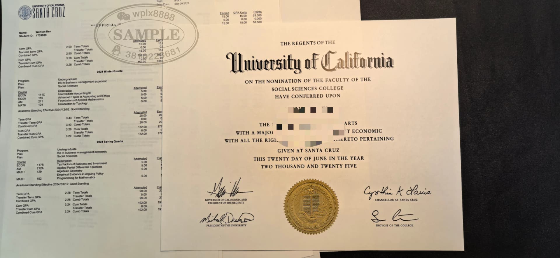 加州大学圣塔克鲁斯分校经济管理学学士学位证与成绩单案例 加州大学圣塔克鲁斯分校经济管理学学士学位证与成绩单案例