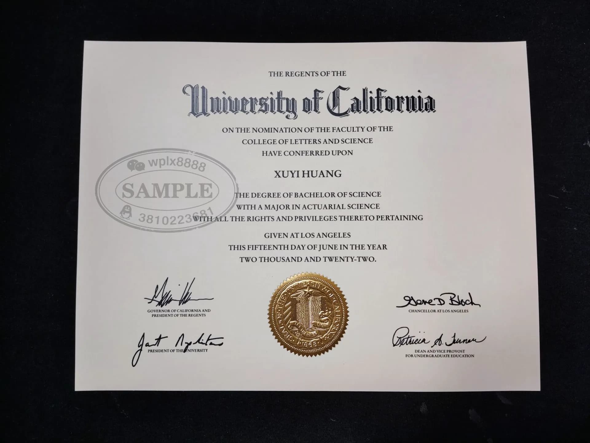 美国加州大学洛杉矶分校UCLA毕业证学位证参考样本 美国加州大学洛杉矶分校UCLA毕业证学位证参考样本