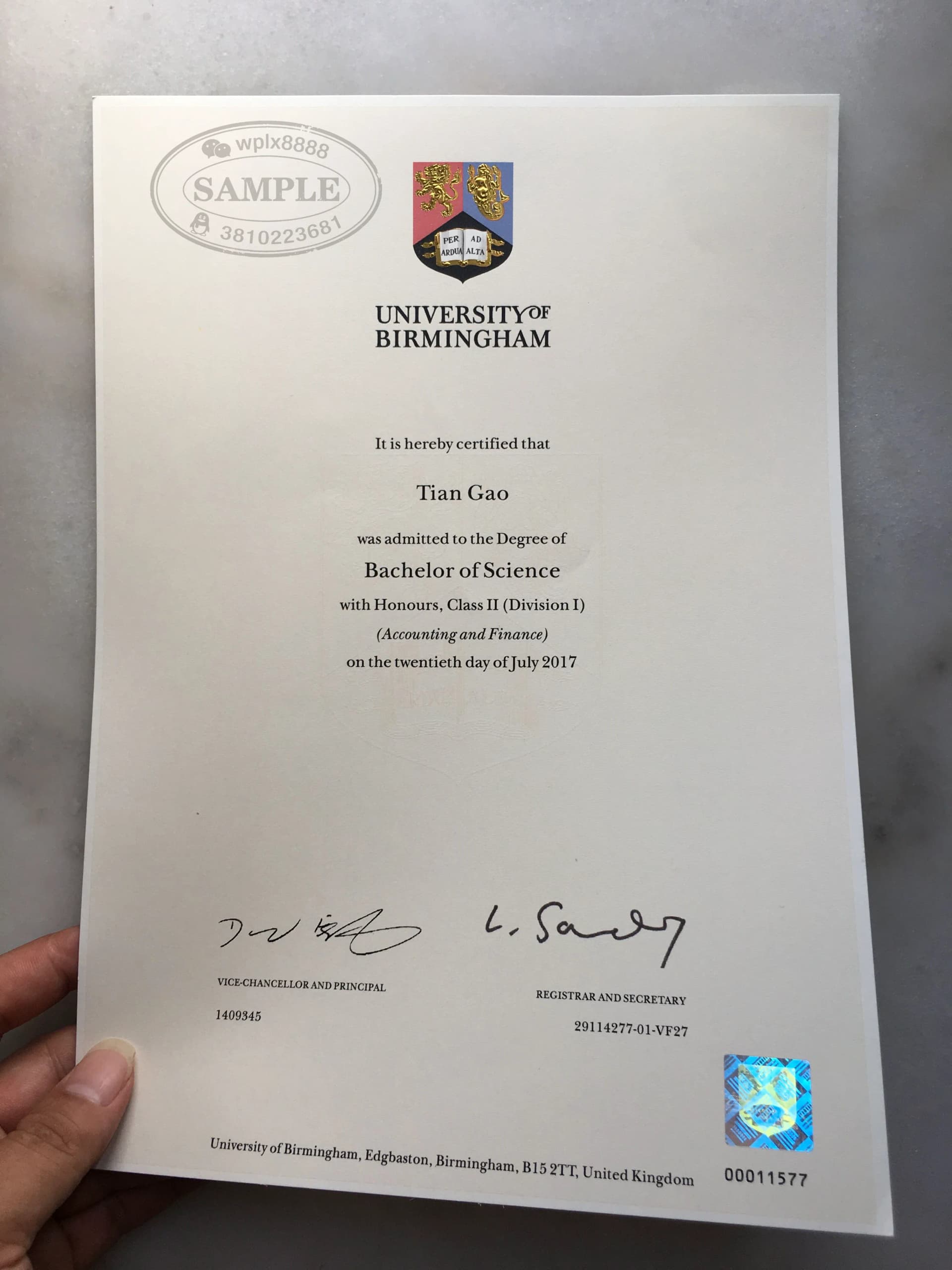 英国伯明翰大学会计与金融专业学位证书案例 英国伯明翰大学会计与金融专业学位证书案例