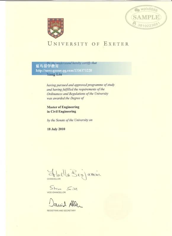 英国埃克斯特大学土木工程硕士学位证书案例 英国埃克斯特大学土木工程硕士学位证书案例