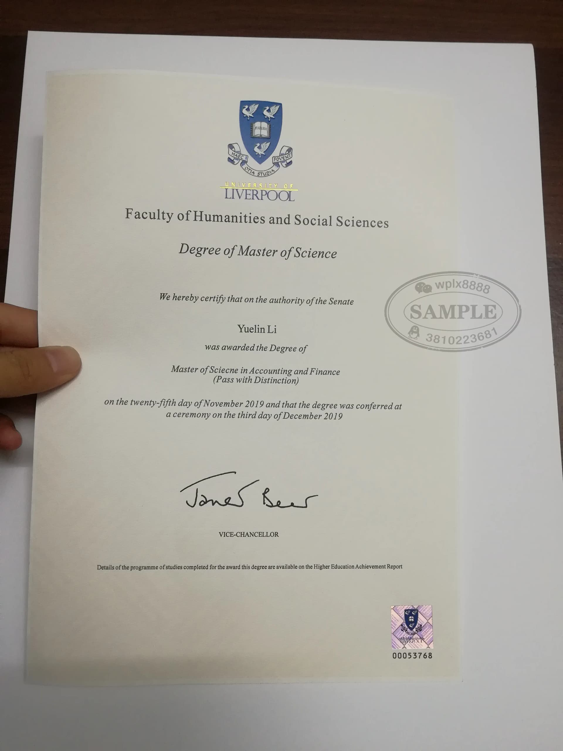 英国利物浦大学会计与金融硕士学位证书案例参考 英国利物浦大学会计与金融硕士学位证书案例参考