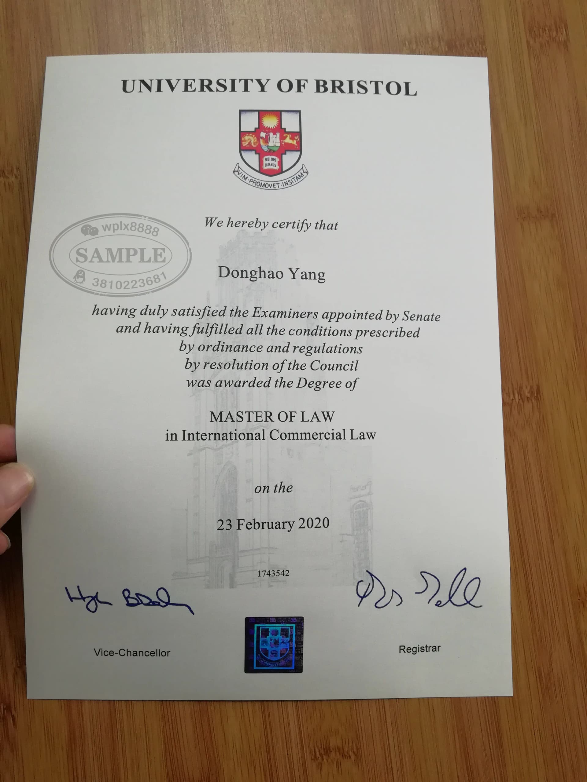 英国布里斯托大学法律硕士毕业证样本实拍 英国布里斯托大学法律硕士毕业证样本实拍