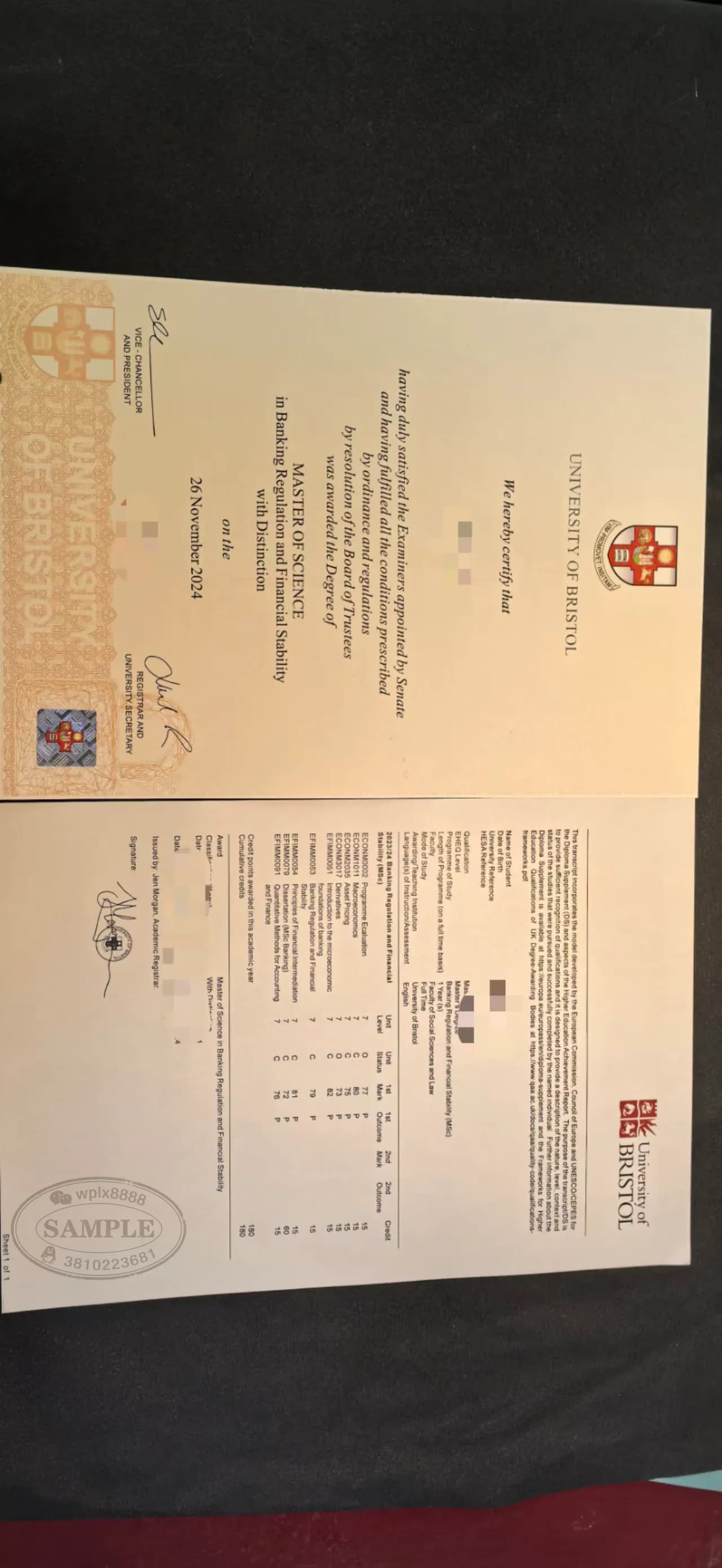 英国布里斯托大学银行监管与金融稳定硕士学位证成绩单 英国布里斯托大学银行监管与金融稳定硕士学位证成绩单