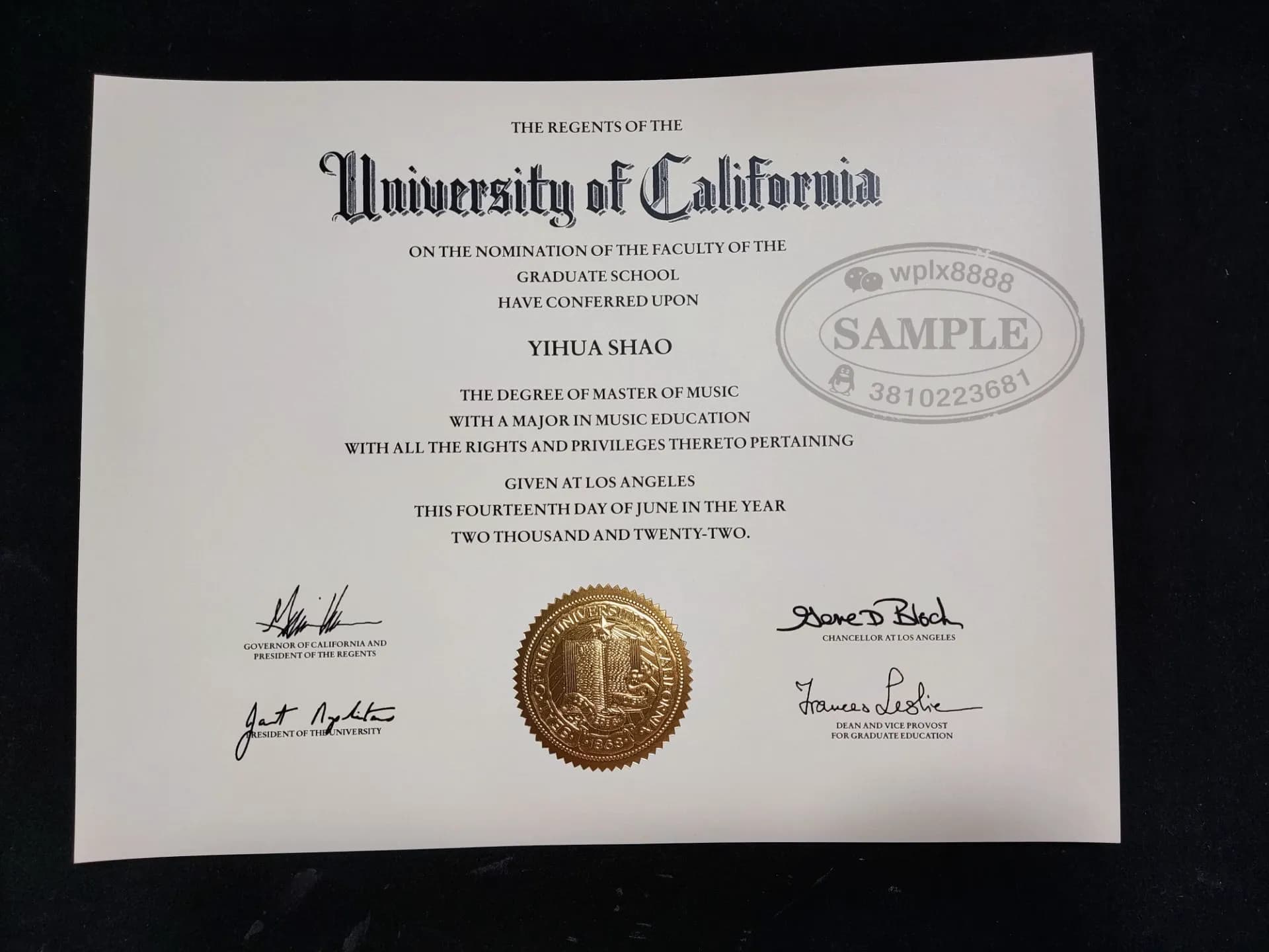 美国加州大学洛杉矶分校UCLA硕士毕业证学位证样本 美国加州大学洛杉矶分校UCLA硕士毕业证学位证样本