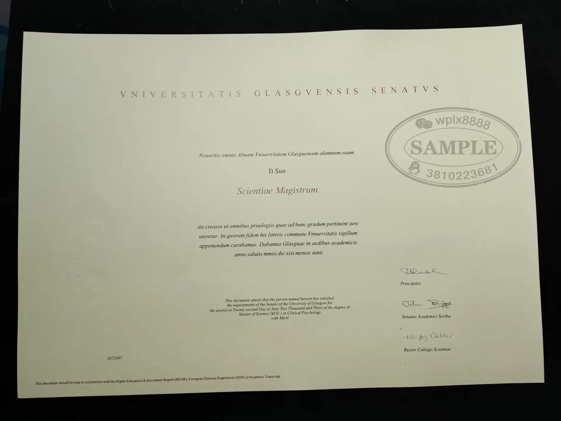 格拉斯哥大学硕士学位证书样本及学历认证参考 格拉斯哥大学硕士学位证书样本及学历认证参考