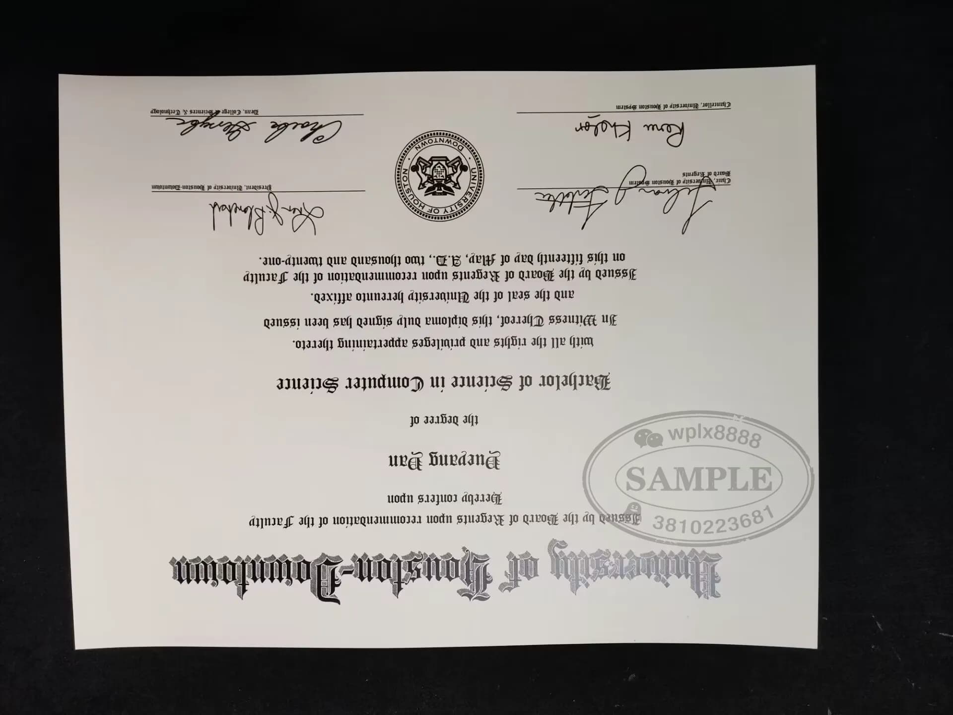 美国休斯顿大学市中心分校计算机科学本科毕业证样本 美国休斯顿大学市中心分校计算机科学本科毕业证样本