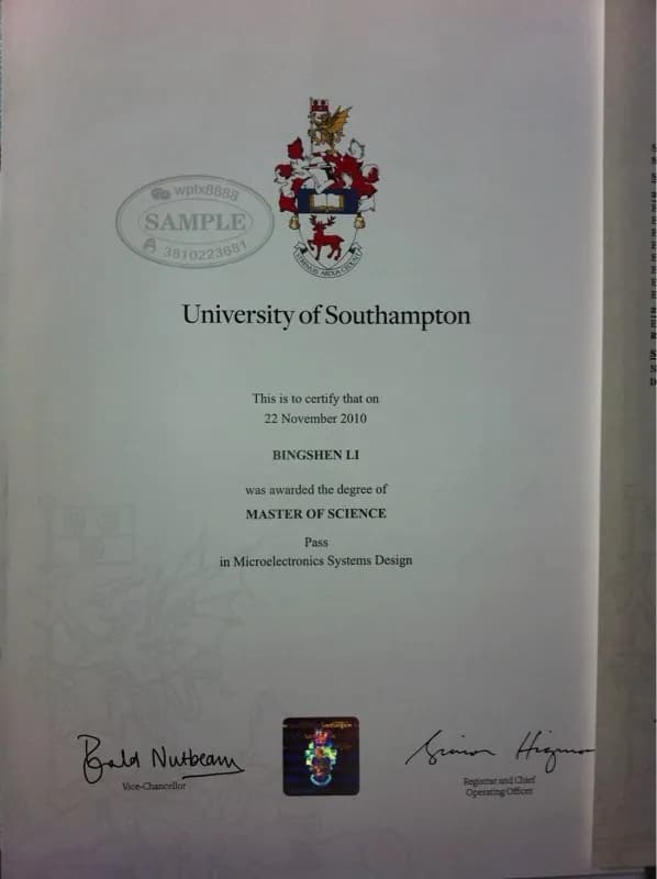 英国南安普顿大学微电子系统设计硕士学位证案例 英国南安普顿大学微电子系统设计硕士学位证案例