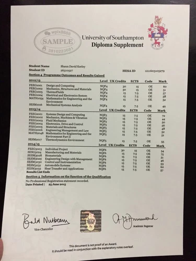 英国南安普顿大学成绩单与文凭补充材料办理参考 英国南安普顿大学成绩单与文凭补充材料办理参考