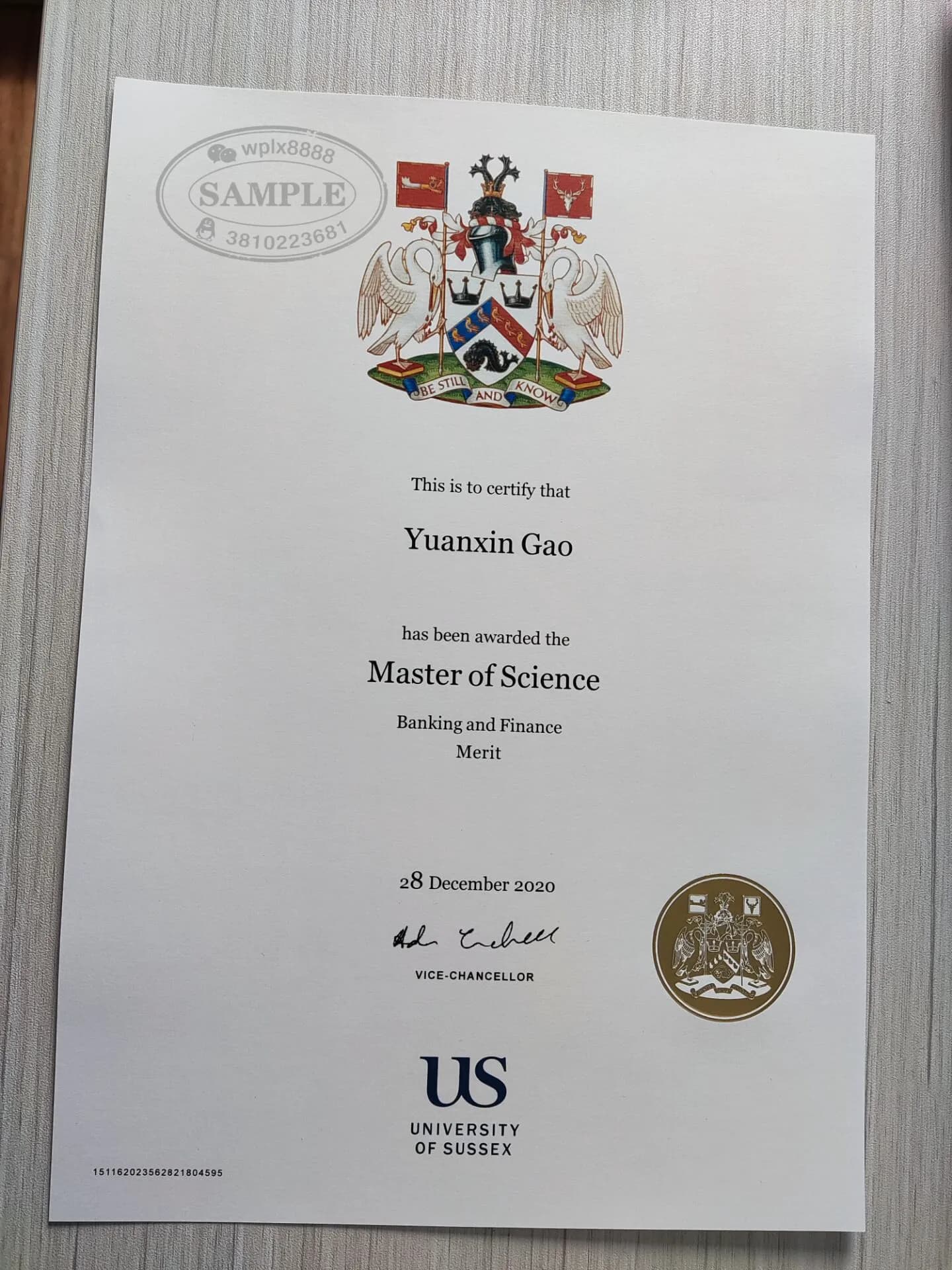 英国萨塞克斯大学银行与金融硕士学位证书样本 英国萨塞克斯大学银行与金融硕士学位证书样本