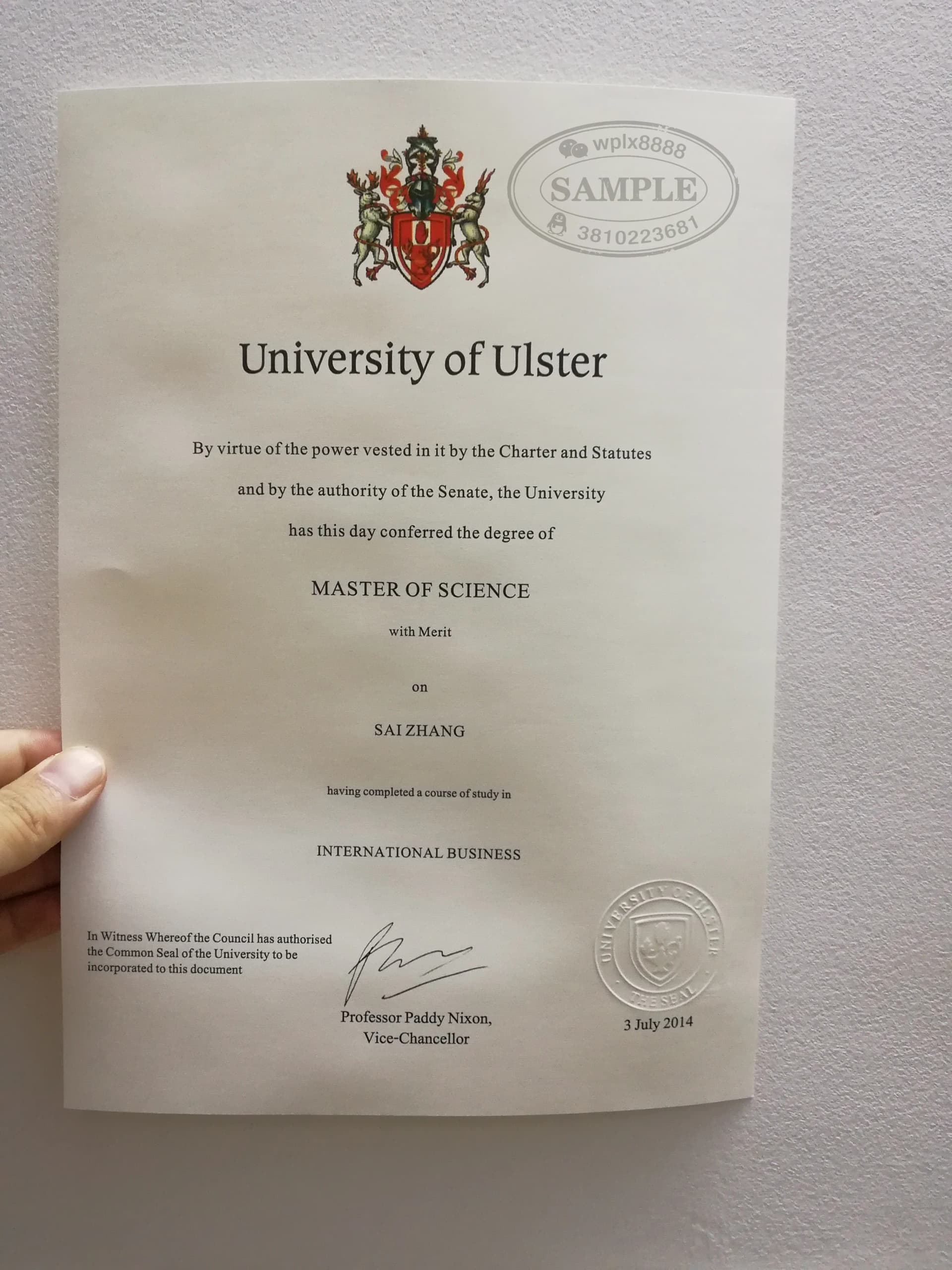 英国阿尔斯特大学硕士毕业证原件样本参考 英国阿尔斯特大学硕士毕业证原件样本参考
