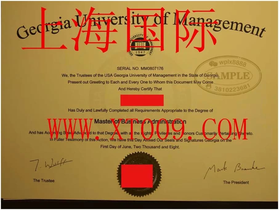 美国佐治亚管理大学MBA硕士学位证书参考样本 美国佐治亚管理大学MBA硕士学位证书参考样本