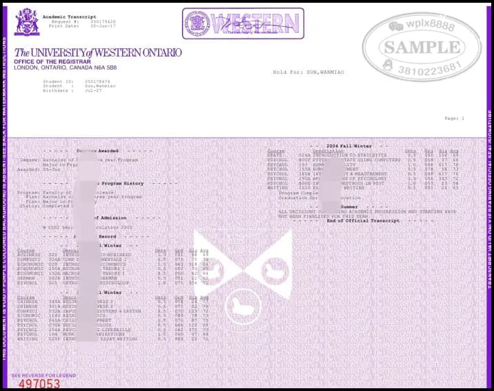 加拿大西安大略大学官方成绩单样本及学历认证指南 加拿大西安大略大学官方成绩单样本及学历认证指南